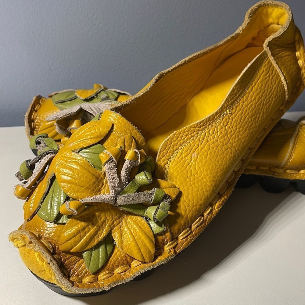 Socofy Genuine Leather Handmade Flower Loafers Sz 250